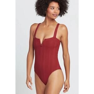 L*Space Pointelle Rib Cha Cha One piece swimsuit sangria women's size 6